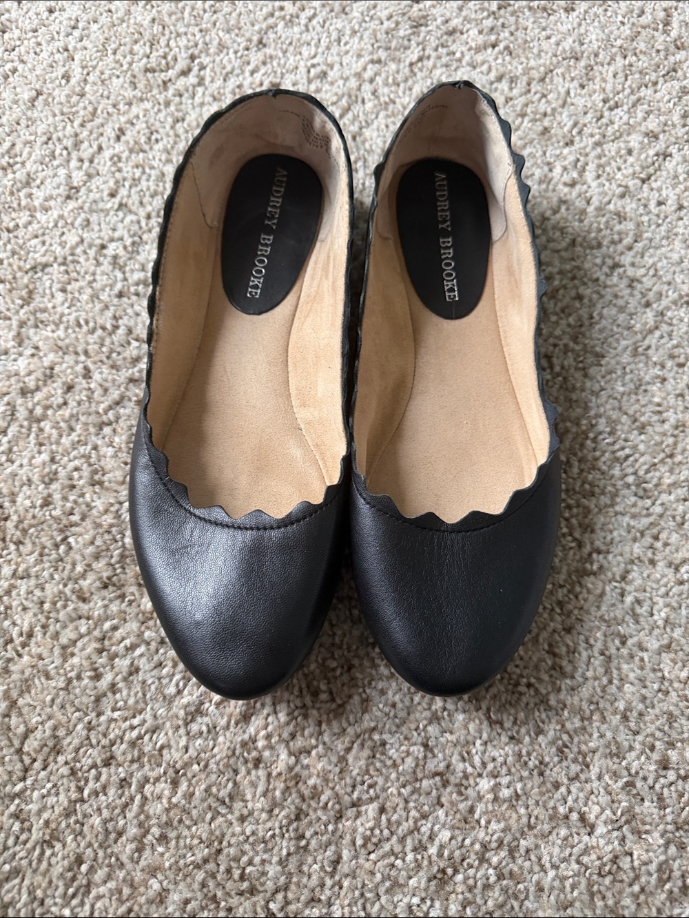 Audrey Brooke Black Scallop-Edge Ballet Flats